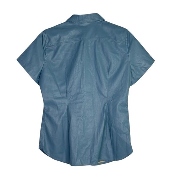 J.Crew Slim Fit ShortSleeve Faux Leather Shirt Snap Button Down 4 Dusty Sea Blue - Picture 11 of 15